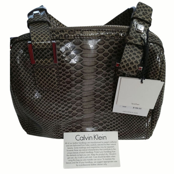 Gorgeous Calvin Klein leather snakeskin pattern satchel purse NWT - Picture 1 of 10